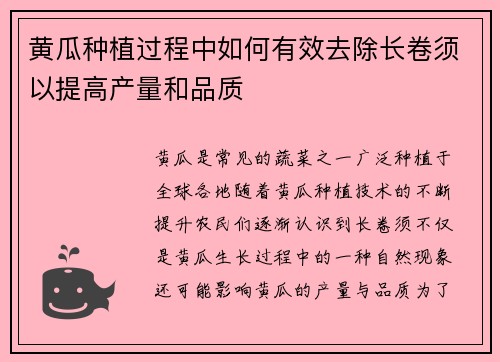 黄瓜种植过程中如何有效去除长卷须以提高产量和品质